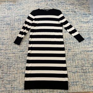 Zara Black and White Striped Long Sleeve Dress